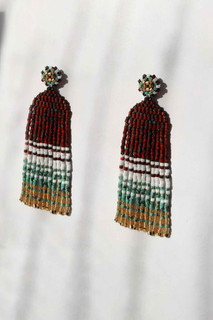 گوشواره میوکی - به سبک بومیان امریکایی - سفید - طلایی - فیروزه ای رگه دار - زرشکی رگه دار